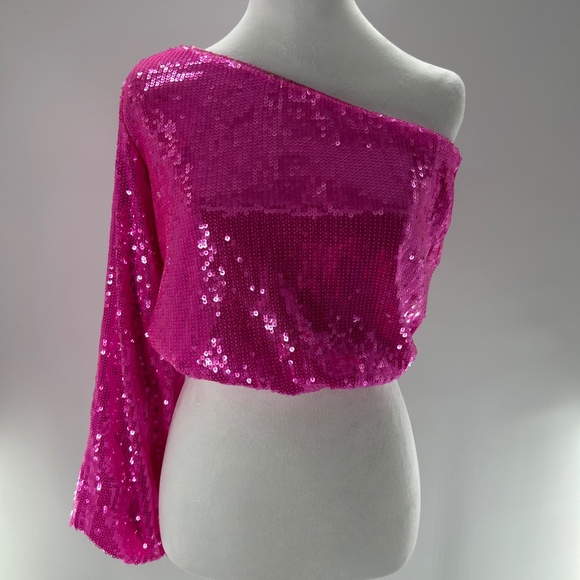 Sexy Hot Pink Sequin MUMU SZ SM Top Girls Night Out Clubbing Party - Picture 1 of 11